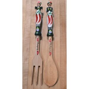 Hungarian Folk Art Wooden Spoon & Fork Set Hand Painted Paprika Kitchen Decor‎